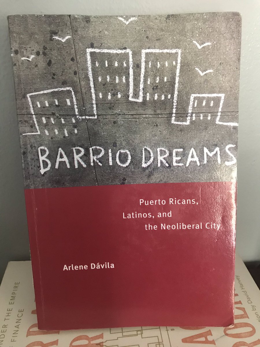 “Barrio Dreams” by  @arlenedavila1 - this one was assigned in class last semester and i didn’t finish it once the pandemic hit, but i really want to get back into it! it looks at how Latino ethnicity was marketed in gentrifying Spanish Harlem (sorry the description is covered )
