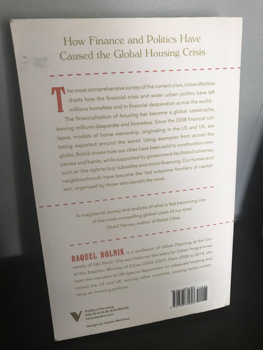 “Urban Warfare” by  @raquelrolnik - also currently reading! this one goes ridiculously in-depth on how housing has become both commodified and financialized globally. it’s a tough read but worth it for a better understanding of the housing system and private land ownership