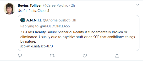 So, Annie replied to someone's SCP tweet with a quote about a ZK class scenario, which was immediately quote tweeted with some weird response from someone