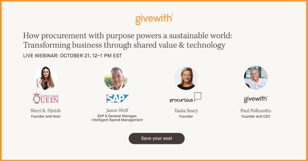 Join Jason Wolf and the folks at @Givewith for a discussion on procurement, purpose, and sustainability. See you on October 21. sap.to/6016Gfndy