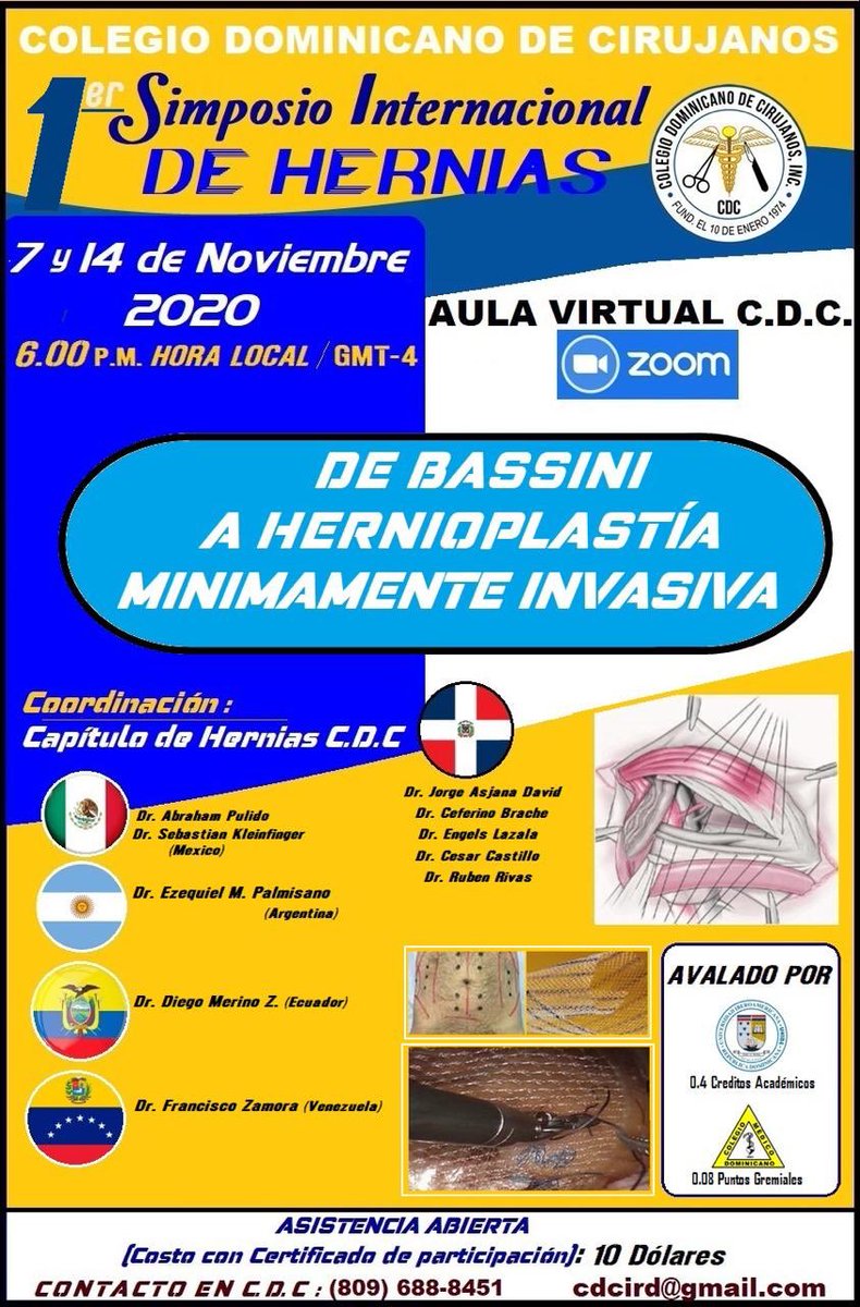 Felícitaciones 👏👏 al Dr Diego Merino 🇪🇨 <a href="/secbamet/">Secbamet</a> por su invitación para participar en el 1er Simposio Internacional de Hernias del Colegio Dominicano de Cirujanos. Panelistas y temas de primera!!Abrazo fraterno a nuestros colegas dominicanos.