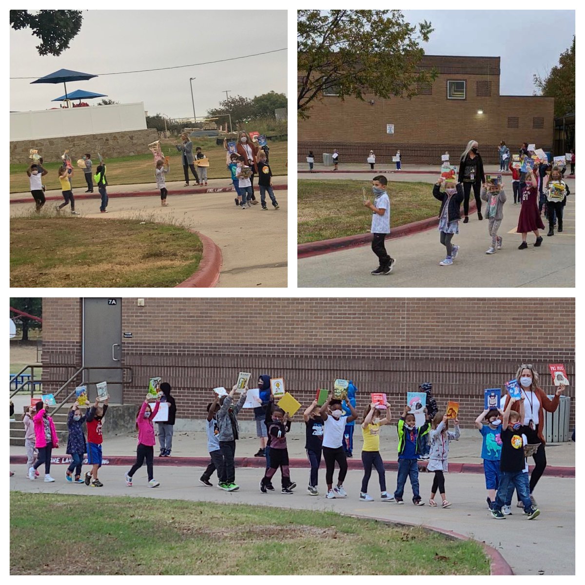 SamHouston1982's tweet photo. Today our Kindergarteners celebrated all the learning they have been doing in reading this 1st nine weeks with a parade. Our first graders cheered on the Kindergarteners as they marched with pride. #TexansLearning https://t.co/aTi9WnwQQz