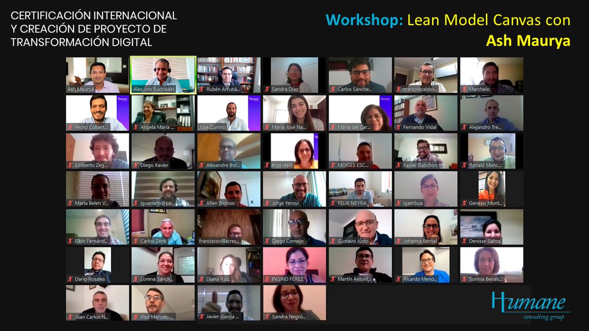 HumaneHCG's tweet image. Excelente workshop con Ash Maurya, creador del #LeanCanvas y consultor asociado de HCG, para la #Certificación Internacional y Creación de Proyecto de #TransformaciónDigital. ¡Muchas gracias @ashmaurya!