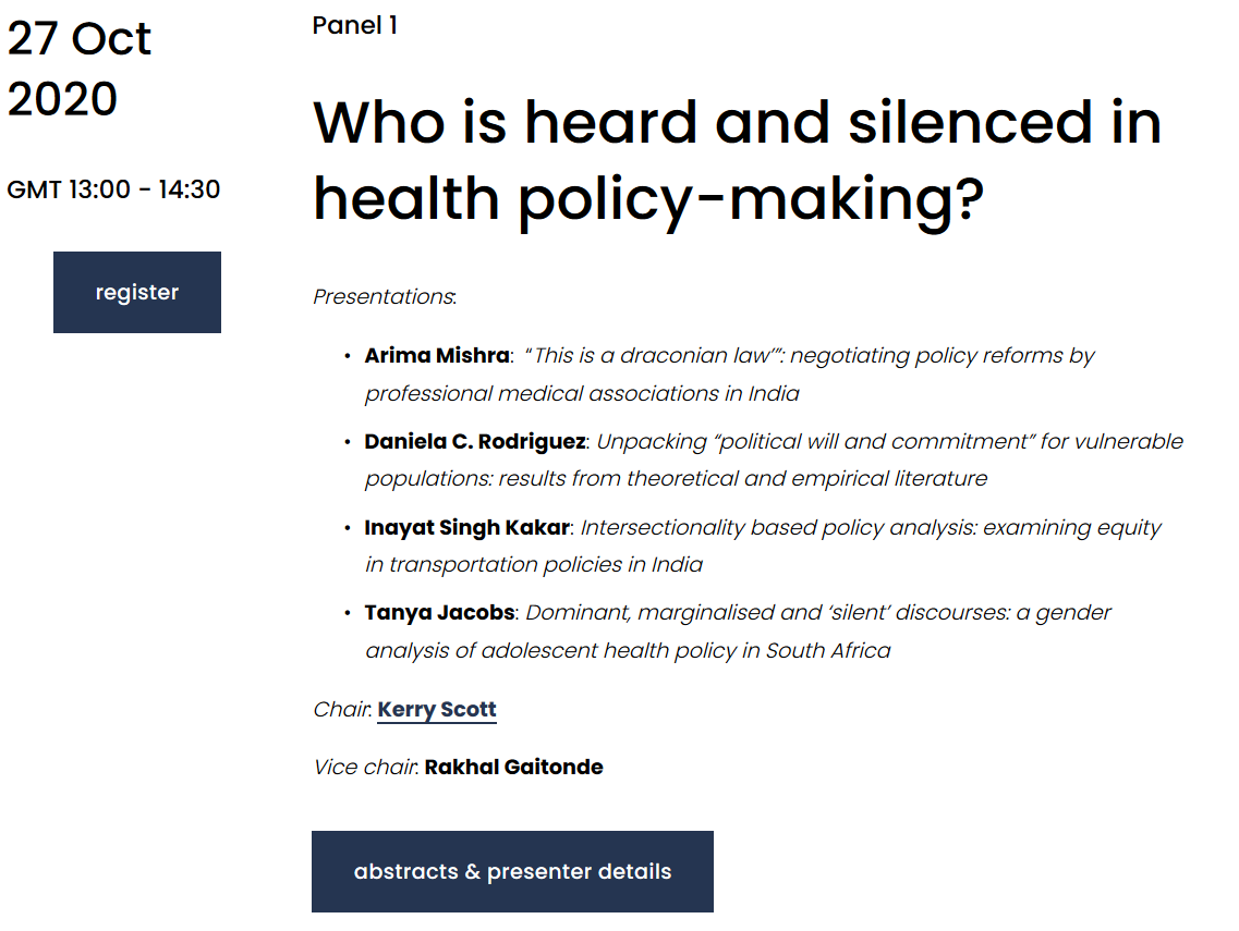 dcrodriguez79's tweet photo. Voice in global health policy – who has it and who doesn’t? Yours truly presenting alongside Arima Mishra, Tanya Jacobs @inayat_s_kakar w/@kerfully moderating @GlobalHPR symposium continues Oct 27! https://t.co/oxzNXEYzaN