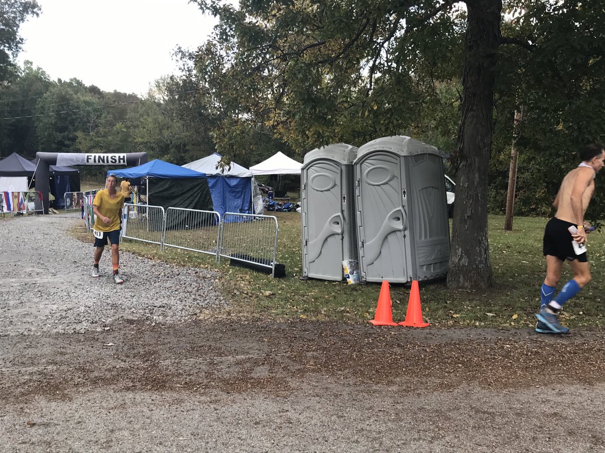 Courtney Dauwalter <a href="/courtdauwalter/">Courtney Dauwalter</a> and Harvey Lewis <a href="/HarveyLewisRuns/">HarveyLewis</a> have begun the 59th yard at the #BigDogUltra.  This is the last trail loop before the runners go back to the road.