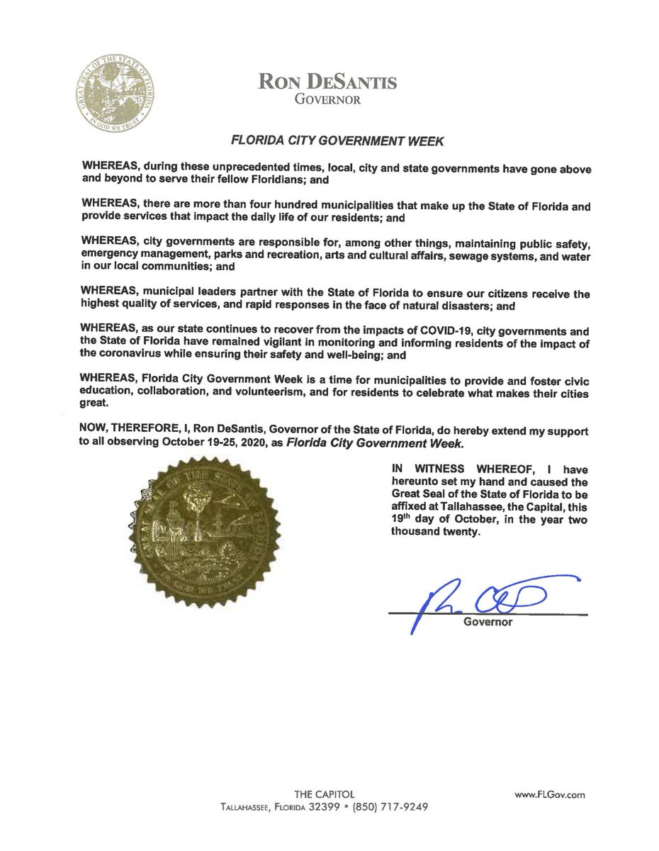 FL League of Cities (@flcities) on Twitter photo Thank you, <a href="/GovRonDeSantis/">Ron DeSantis</a> for formally recognizing this week as Florida City Government Week! #FLCities appreciate your support! #FLCityWeek
View the governor's proclamation: bit.ly/2Ho6SGH #FlaPol #Sayfie Thank you, <a href="/GovRonDeSantis/">Ron DeSantis</a> for formally recognizing this week as Florida City Government Week! #FLCities appreciate your support! #FLCityWeek
View the governor's proclamation: bit.ly/2Ho6SGH #FlaPol #Sayfie