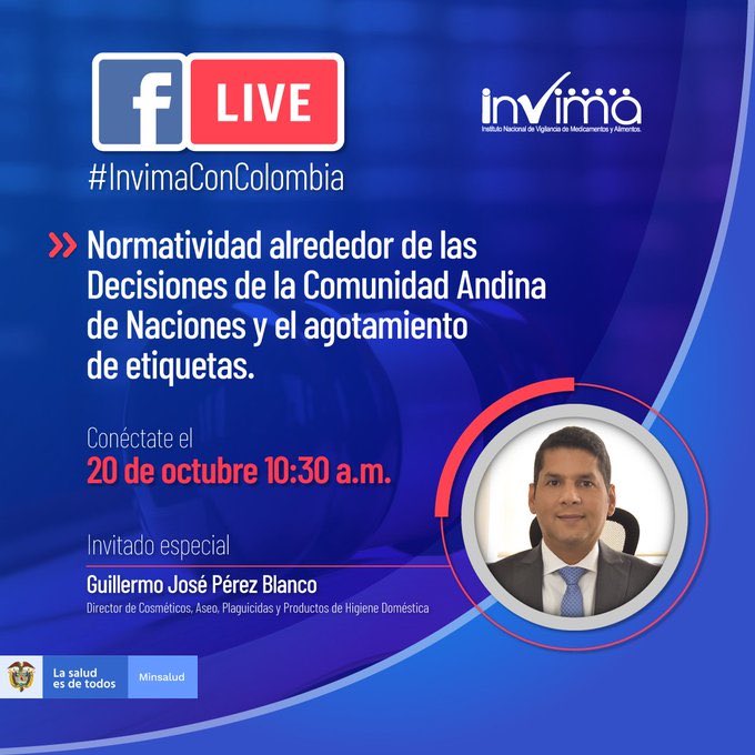 jaldanabula's tweet photo. #InvimaConColombia Los invito a conectarse mañana a partir de las 10:30 a.m. en el #FacebookLive de @invimacolombia liderado por @guilloperezb quien resolverá algunas dudas ciudadanas sobre normatividad y decisiones de la Comunidad Andina de Naciones.
🔴 https://t.co/pb8MhWjuaS https://t.co/wSSlLRXS8x