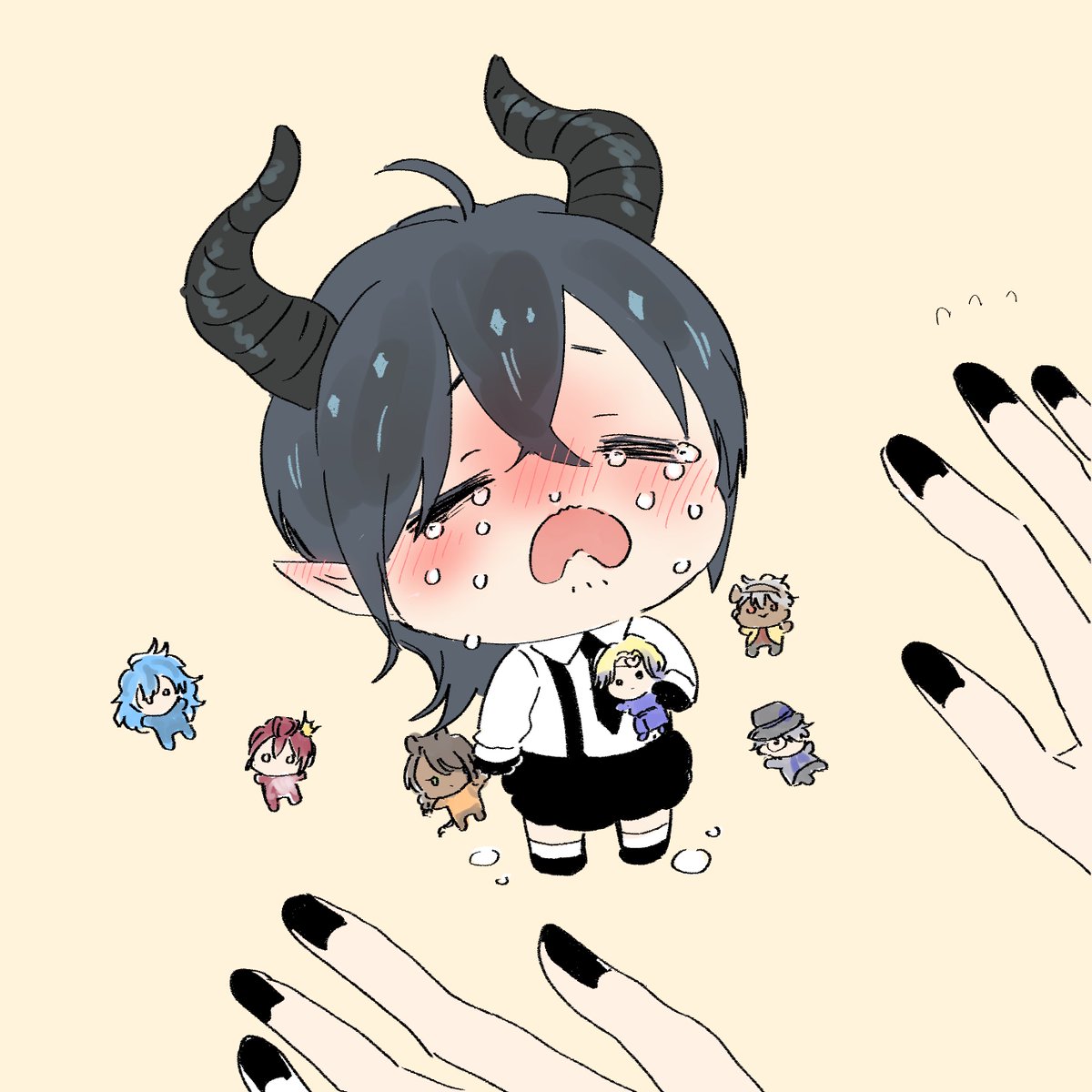 horns crying black nails tears chibi pointy ears blush  illustration images