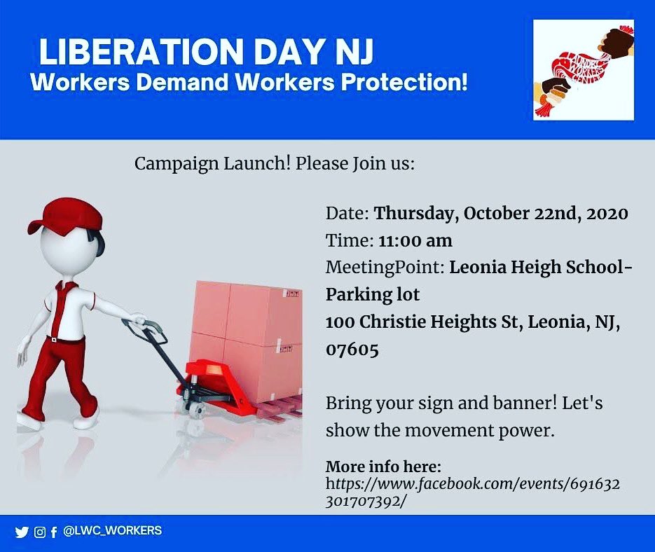 LWC_workers's tweet image. Liberation Day!! Come and support this warehouse workers as they demand justice and respect ✊🏾 Join us this Thursday Oct 22nd at 11:00 am #PademicProtection #WorkersProtection #NoMoreVictims #HealthAndSafety