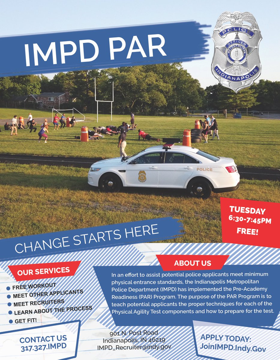 JoinIMPD's tweet photo. The deadline to apply for the 23rd Recruit Class is approaching and the 22nd Recruit Class will start before you know it. Don’t wait until the last minute to get ready. #JoinPAR #JoinIMPD https://t.co/frHMBOM5nJ
