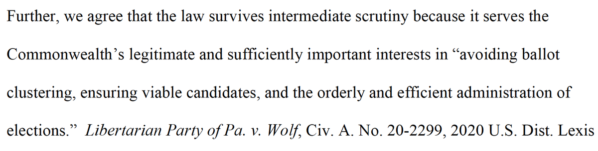 3rd Circuit, rejecting challenge to Pennsylvania’s signature requirement for candidates to appear on the ballot. 2/ https://www.dropbox.com/s/pu0nyi55akpqh03/Libertarian%20Party%20v.%20Governor%20of%20PA--3rd%20Cir..pdf?dl=0
