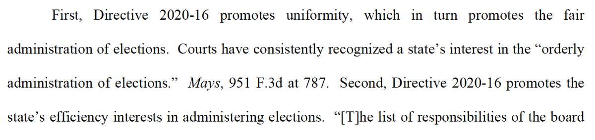 6th Circuit, reversing a lower court decision that would have required Ohio Secretary of State Frank LaRose to allow counties to offer multiple ballot drop boxes for voters to deliver their ballots. 6/ https://www.dropbox.com/s/ebvn5npfdzujekm/A%20Phillip%20Randolph%20v.%20LaRose--6th%20Cir%20drop%20box.pdf?dl=0