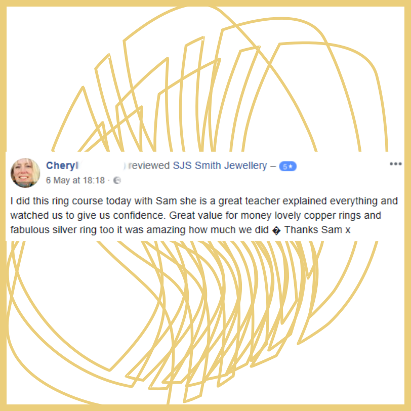 SJSJewellery's tweet image. #testimonial from a lovely customer. Book via: bit.ly/345Xuz8 
#makeyourownjewellery
#silverclassesstockport
#creativeclasses
#jewelleryclass
#jewellerymaking
#jewellerymakingworkshops
#jewelleryworkshops
#learntomakejewellery
#becreative
#learnandplay
#silversmithing