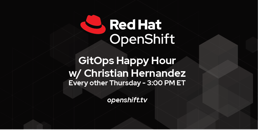christianh814's tweet photo. This week's #GitOps Happy Hour, we'll be talking about how to stop copying YAML all over the place! Catch it on @OpenShift TV this Thursday, October 22nd at 3pm Eastern! #Kubernetes #CloudNative #DevOps #RedHat https://t.co/IpzigM0X1L https://t.co/wArqvADTVE