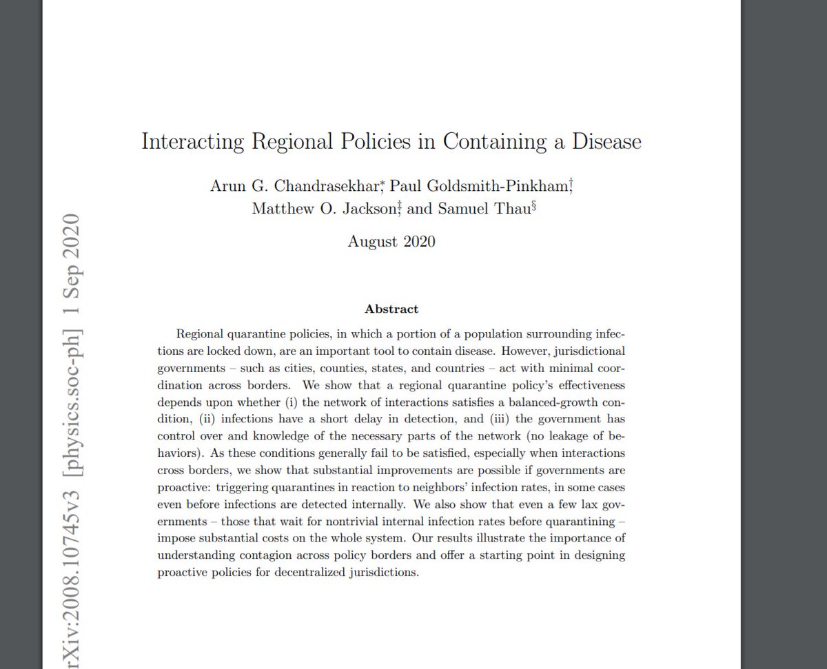 no regional policy can hope to do much.Now, as this paper shows, even WITH regional policies, naive management faces lots of obstacles. But effective transit controls are a big complement to natural regional policies.2/ https://arxiv.org/abs/2008.10745 