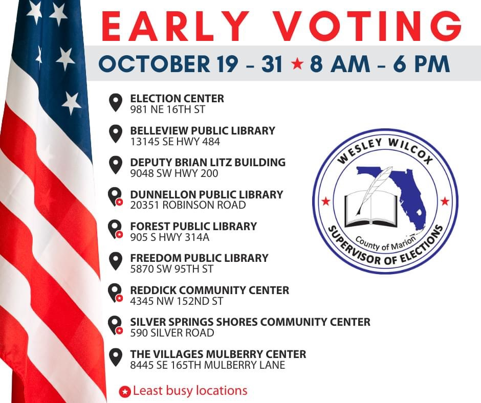 YoungDemsFL's tweet photo. Early voting started today!!! Lines were long and turnout was great! Have you made a plan to vote? Early voting is October 19-31 at these locations. 

Vote By Mail: Due by 7 p.m., November 3 (Deadline to Request: October 24 by 5 p.m.)

Election Day: November 3, 7 a.m. - 7 p.m. https://t.co/maAidF8uwc