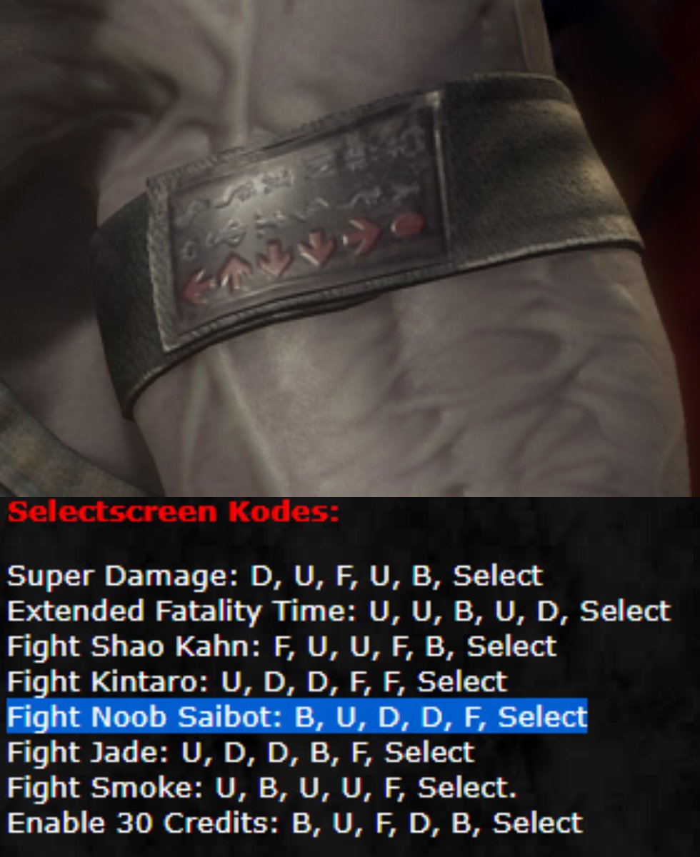 JJBASoundDesign's tweet image. All these deep cut references in MK11 are just so good man. I still love the "Fight Noob Saibot" SNES code on Noobs arm band