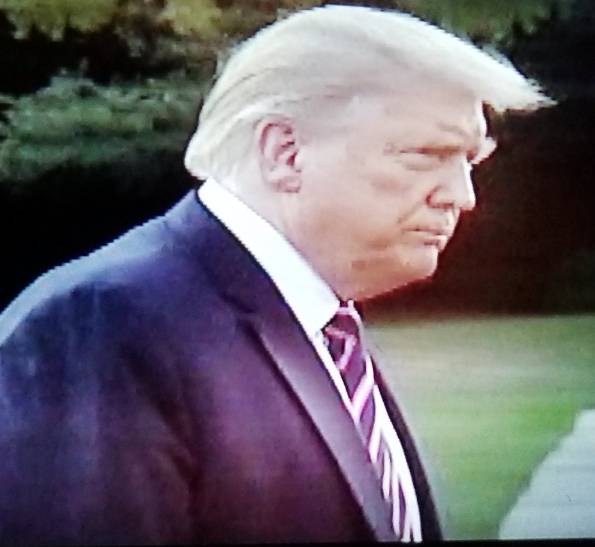 Alisonnj's tweet photo. Trump's hair &amp; eyebrows enter the room before he does. #DumpTrumpNov3 https://t.co/8HHguuZuVD