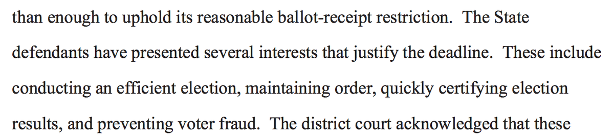 11th Cir, reversing a district court ruling from Georgia that had extended the absentee ballot receipt deadline to three days after Election Day. 12/ https://www.dropbox.com/s/ccrjx3a7kyh9nv2/New%20Georgia%20Project%20v.%20Raffensperger%2C%2011th%20Cir.%20GA%20absentee%20balloting%20deadline.pdf?dl=0
