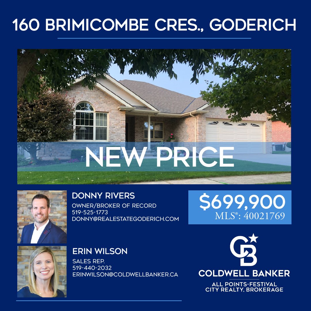 🚨 REDUCED PRICE⁠
160 Brimicombe Cres. Goderich⁠
$699,900⁠
⁠
Contact Donny Rivers or Erin Wilson to set up your private showing.⁠