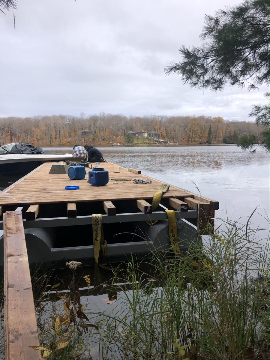 ShorlineConst's tweet photo. Installing a Steel floating dock on a small island so my clients can have boat access, you can see off in the distance there mainland cottage we built for them #veryprivate #somewhereinMuskoka #Layedback #slowdowntime #5oclocksomewhere https://t.co/d97LCXq84H