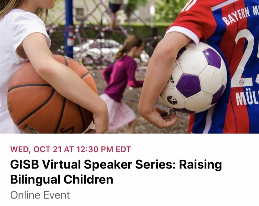Raising Bilingual Children
Wednesday, 12:30 PM EDT

Register at gisbos.org