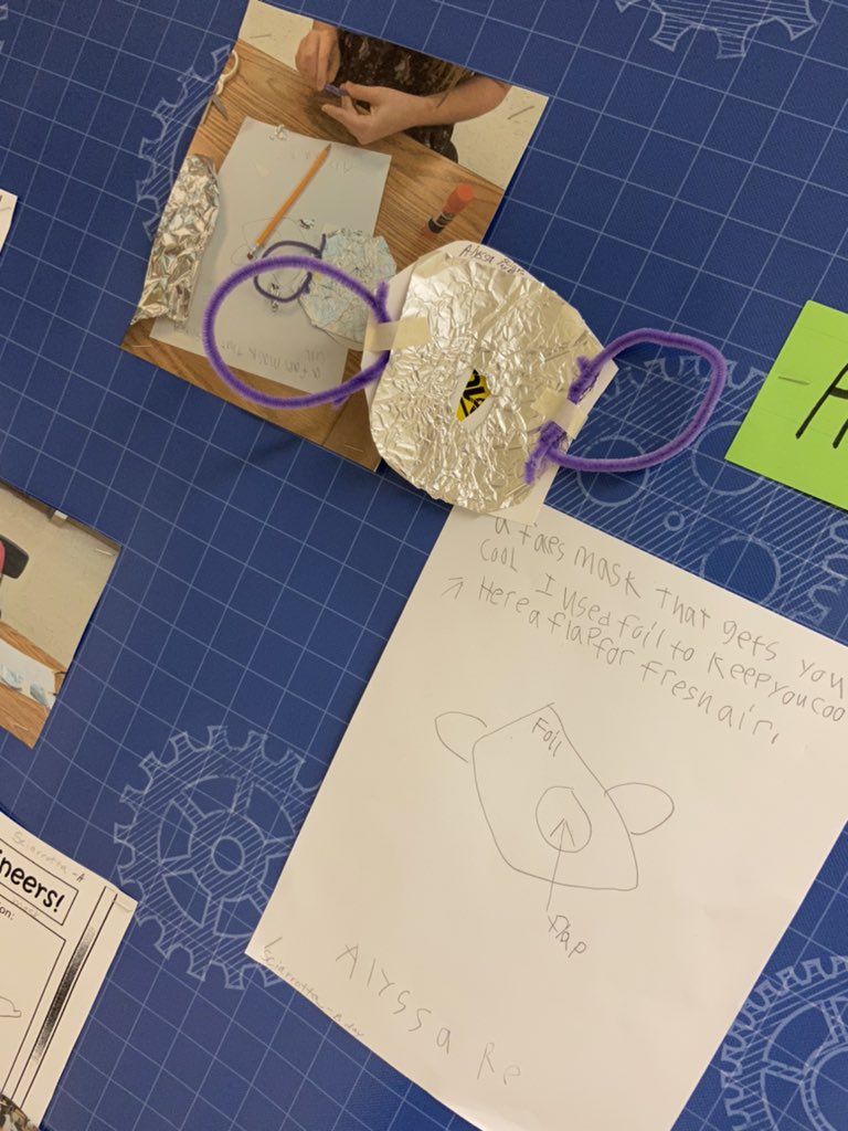 nstreet_teaches's tweet photo. It’s all about mindset! @PamHall2inspire has been working with Ss to engineer and improve their own face mask that will continue to keep us safe and follow mitigation guidelines. These kiddos had some amazing ideas! 💡 #patentpending #flippedthinking #innovation #relevance https://t.co/J0wvjlme9E