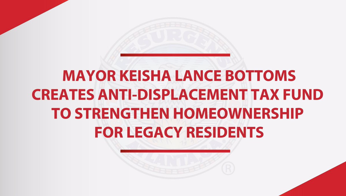 Mayor <a href="/KeishaBottoms/">Keisha Lance Bottoms</a> is bringing relief on rising property taxes to legacy Atlanta homeowners who are on the verge of being priced out of their homes through a new Anti-Displacement Program. Read more here: atlantaga.gov/Home/Component…
