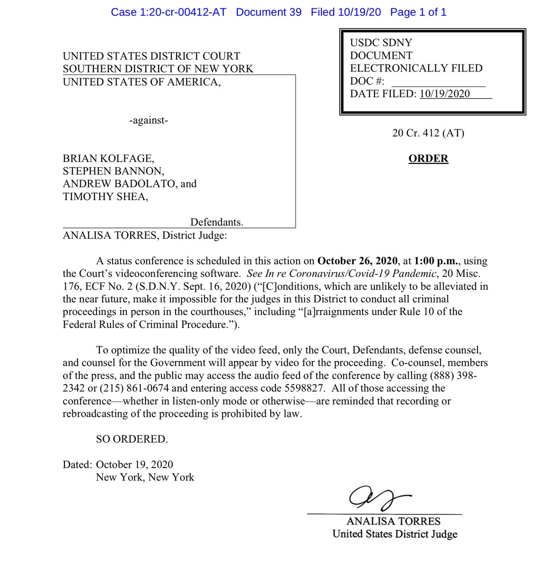 Save the date“...and the public may access the audio feed of the conference by calling (888) 398- 2342 or (215) 861-0674 and entering access code 5598827..” and for the love of Baby Cheesus mute your line - when listening inthe last time was a shitshow