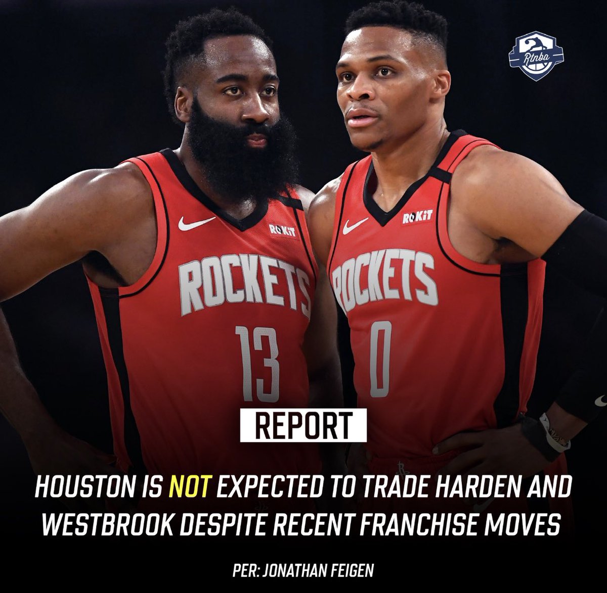 RTNBA's tweet photo. James Harden and Russell Westbrook are expected to stay in Houston https://t.co/Co4a3HEXlW