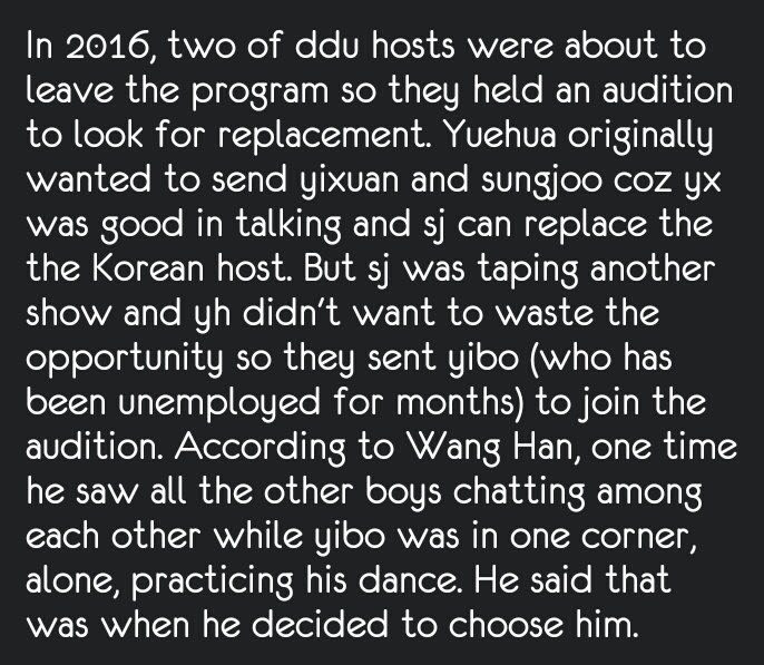 As for why Yibo was selected for DDU? 