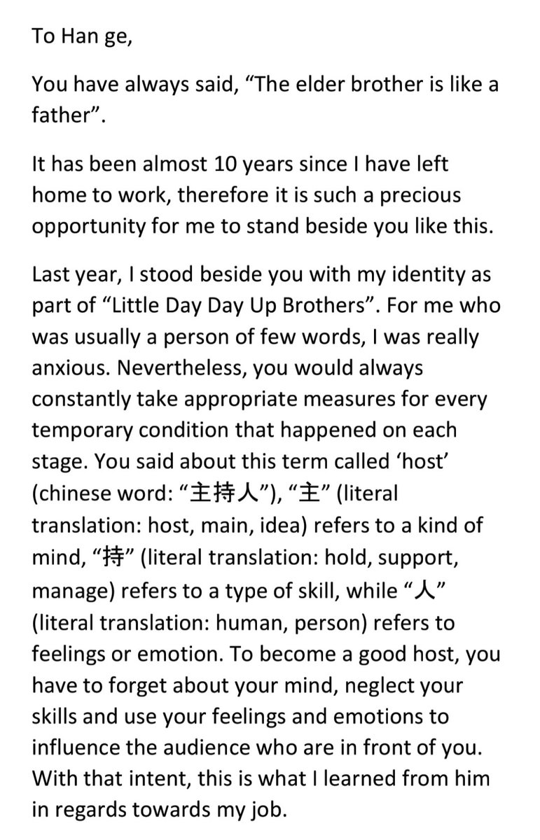 Wang Yibo's handwritten letter to Han-ge on COSMOPOLITAN.
