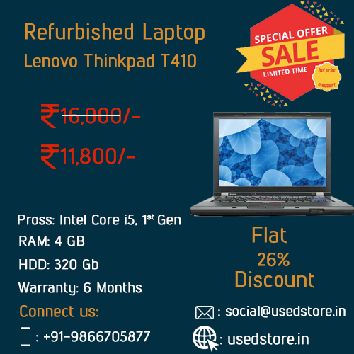 used_store's tweet image. Flat 26% off on Refurbished Laptop Lenovo Thinkpad T410. This offer is line never before. Call right now before the stock ends. Hurry up. Take a phone and make a call. 
 
Call Now: 
Mobile: +91-9866705877 
URL: usedstore.in/refurbished-le…  

#RefurbishedLaptops
#Usedstore