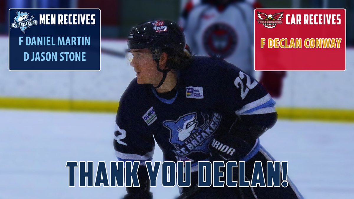 [TRADE ALERT] We've acquired F Daniel Martin and D Jason Stone from the Carolina Thunderbirds in exchange for forward Declan Conway.

We'd like to wish Declan the best of luck with his new team. We couldn't have asked for more from our hometown hero and all-time leading scorer!