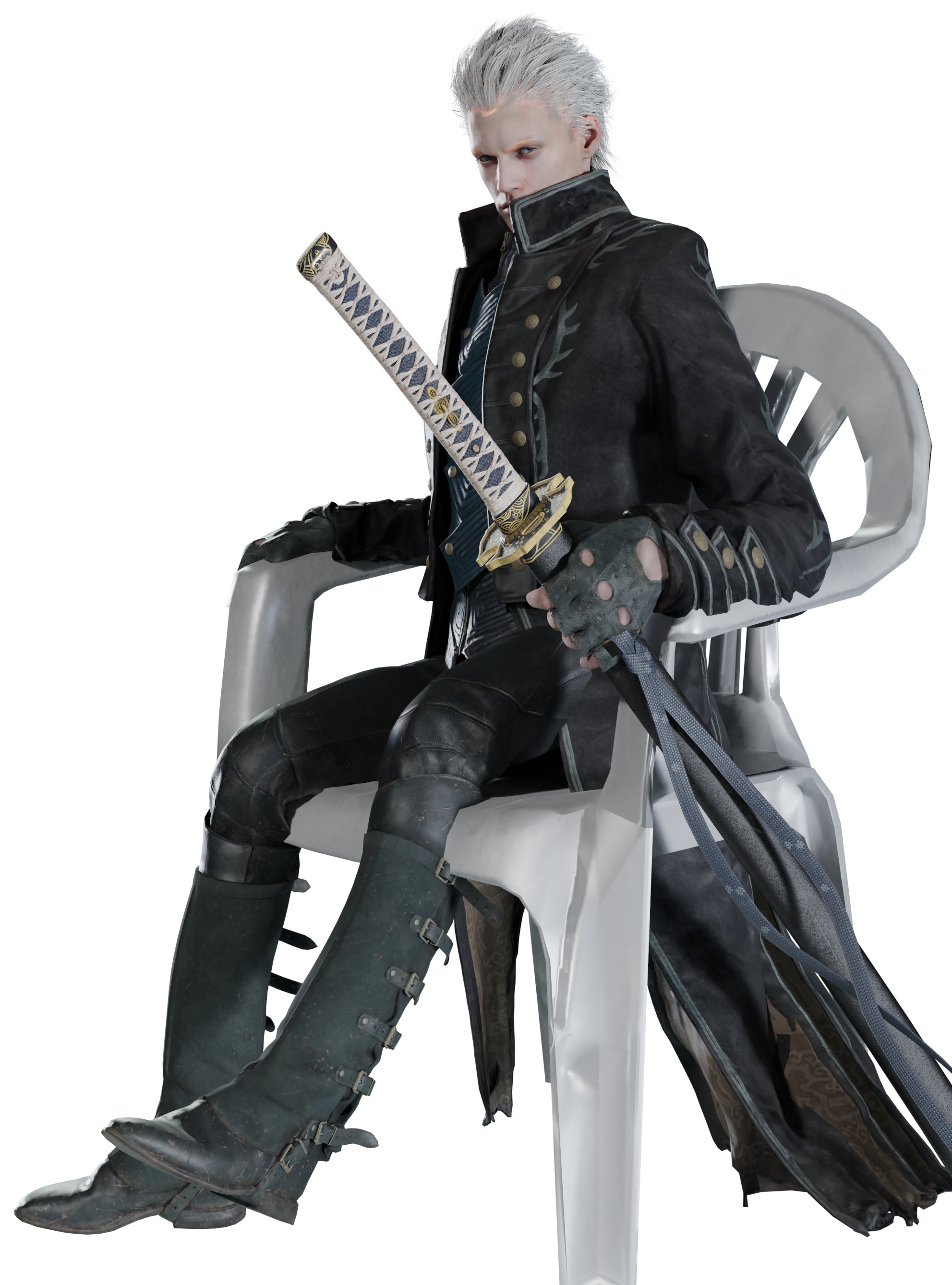 vergil sitting on plastic chair (dalle prompt) : r/DevilMayCry