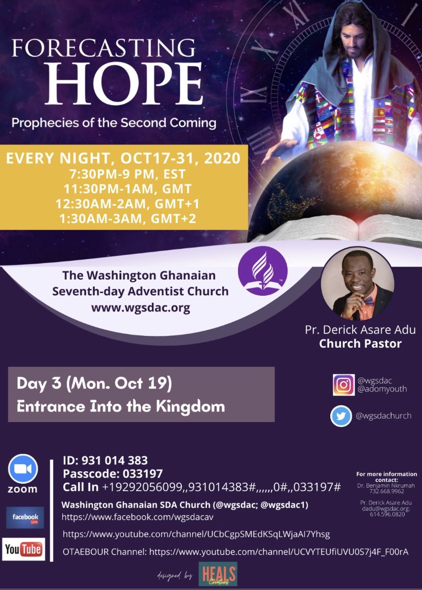 wgsdachurch's tweet photo. Day 3 of our evangelistic series is complete! I hope everyone is blessed so far by the messages of hope that Pr.Derick has been sharing with us. Please see the pictures below for the main points from today’s program. Thank you and have a blessed day!🙏🏾 https://t.co/OOalwHxdJK