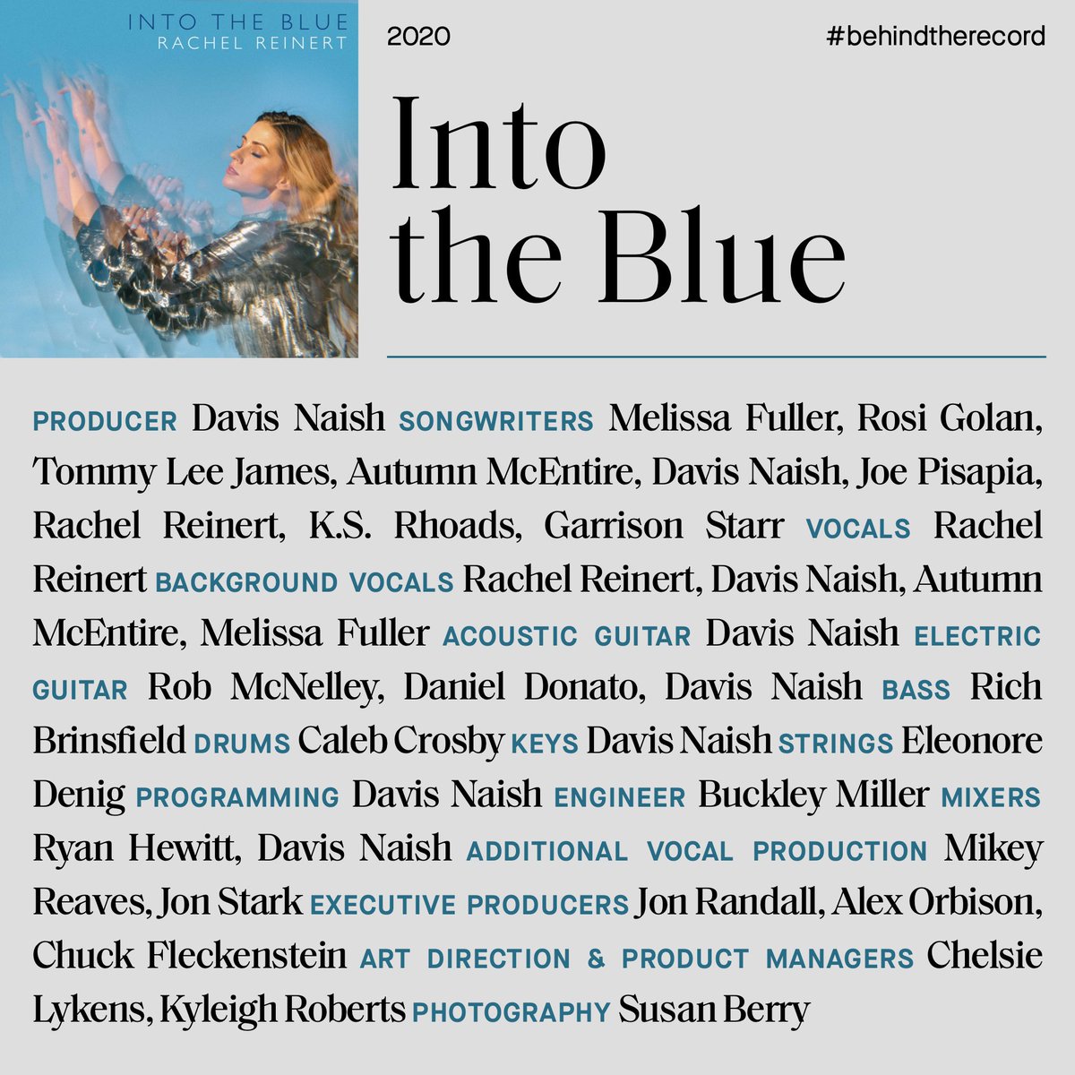 Rachel Reinert (@rachreinert) on Twitter photo I want to #GiveCredit to all of the people #BehindTheRecord who helped make "Into the Blue" everything I had always dreamed of. It took 4 long years of creativity, sacrifice, and hard work to create my first solo album, and I certainly did not do it alone.
<a href="/RecordingAcad/">Recording Academy / GRAMMYs</a> I want to #GiveCredit to all of the people #BehindTheRecord who helped make "Into the Blue" everything I had always dreamed of. It took 4 long years of creativity, sacrifice, and hard work to create my first solo album, and I certainly did not do it alone.
<a href="/RecordingAcad/">Recording Academy / GRAMMYs</a>