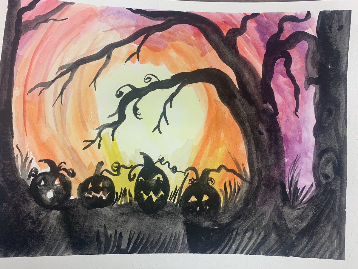 tchrgirl's tweet photo. Day two of watercolour lessons in our grade 6/7 class. I think they are looking forward to Halloween. #love #art #watercolour #Halloween #AlertBaySchool #learn85 https://t.co/rWnTCA4Oc7