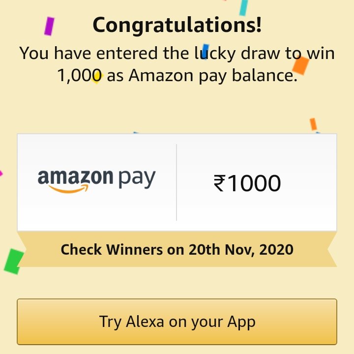 Manvi40597957's tweet photo. #AlexaonAPP
I have entered the lucky draw to win 1,000 as Amazon pay balance @amazonIN https://t.co/CWwRAbTPIb
