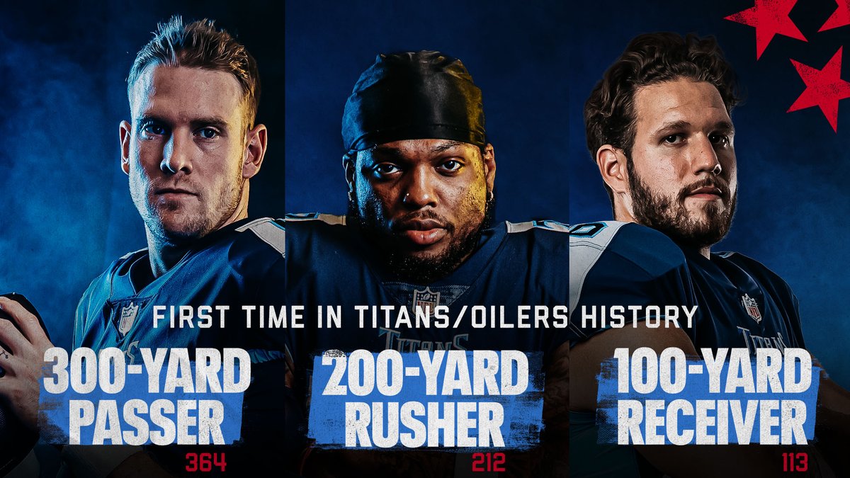 For the first time in team history, the #Titans produce a 300+ yard passer, 200+ yard rusher and 100+ yard receiver in a single game.