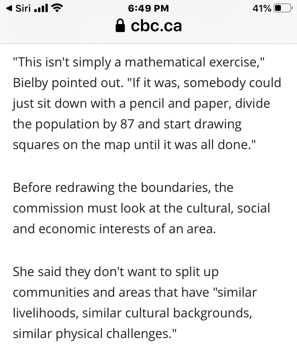 That’s 20% of the electorate that holds two to three times as much of a voice. That needs to change. But change isn’t allowed, because of huge ridings in northern and eastern Alberta, & some messed up Mumbo jumbo rationalization that ridings can’t be redrawn. It’s gerrymandering.