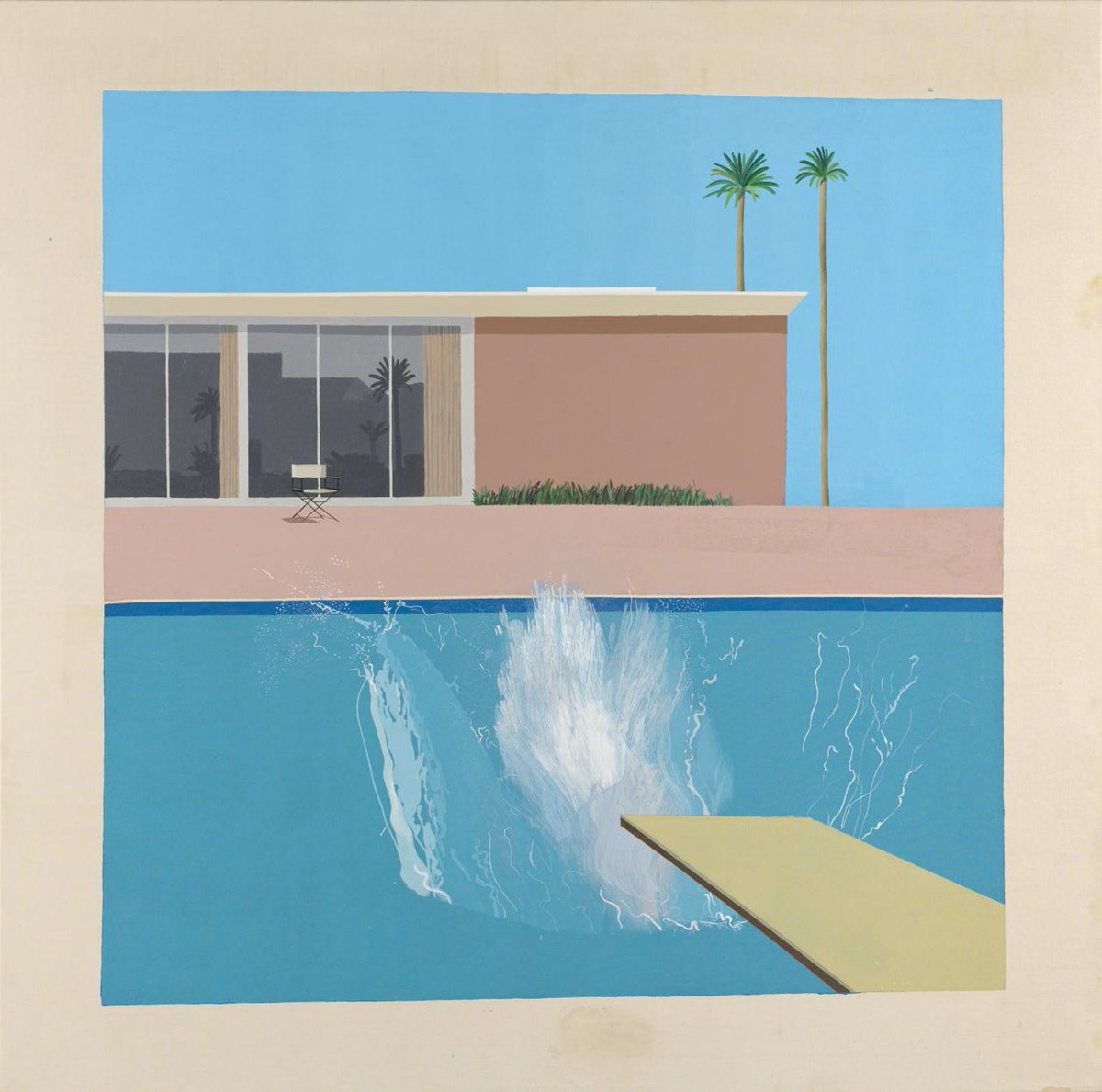 In NNG's video where  #CHANYEOL made Loey Bar, we got to see some of the paintings in their studio. These are both from David Hockney: "A Bigger Splash" and "My Parents".  #찬열