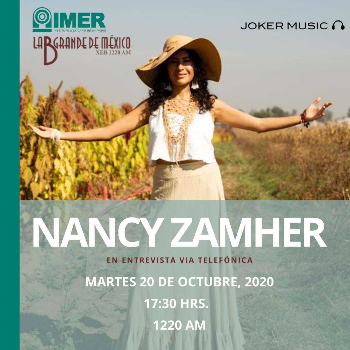 NancyZamher's tweet photo. Este martes estaremos presentando la canción y el videoclip de #Amaranto y hablaremos del #DiscoRaíces 📀 en @imerhoy a las 5:30 pm a través del 1220 am📻 Sintonicen💫 @jokermusicmx https://t.co/QA3CSI6l1U
