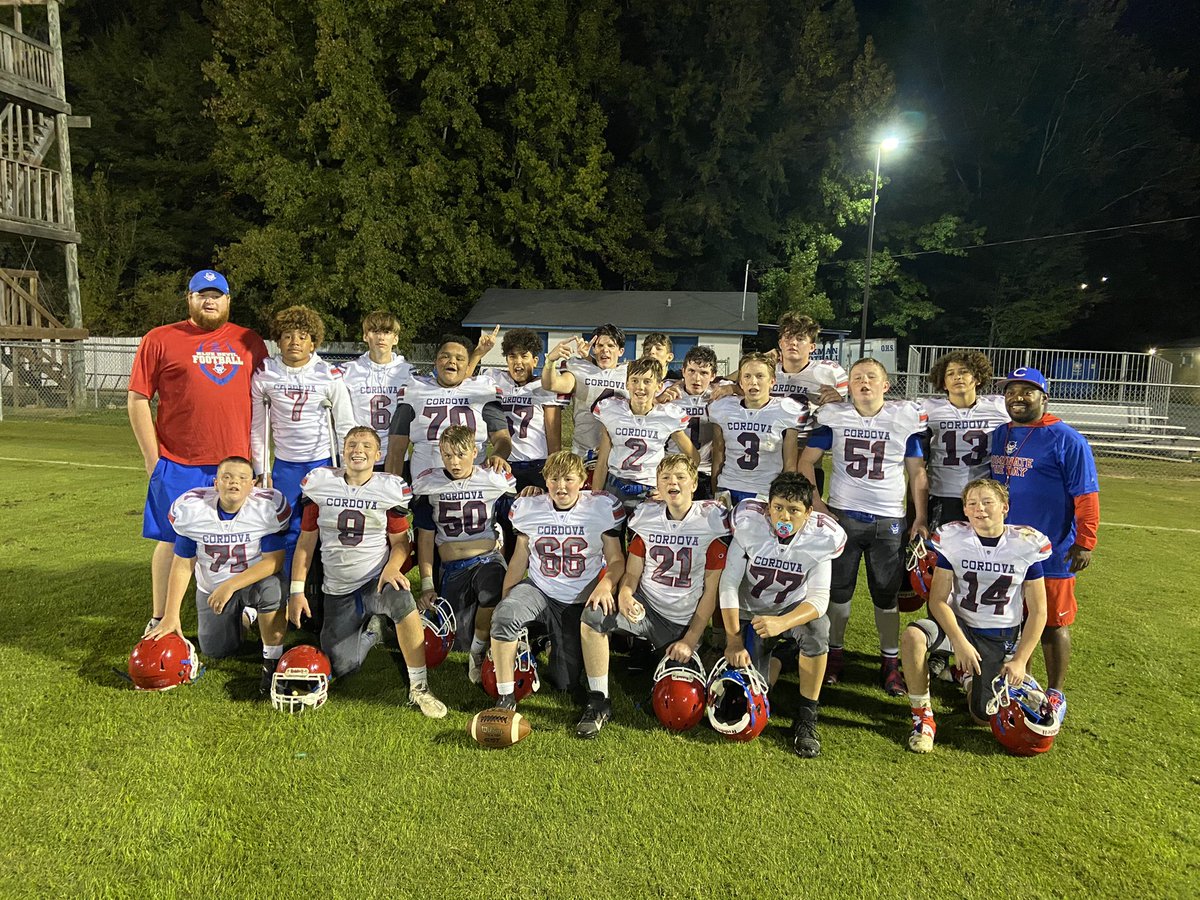 FootballCordova's tweet photo. Congrats to our middle school team on a great 20-18 win in overtime over Oakman and finishing their season undefeated! Very bright future ahead for these young Blue Devils! https://t.co/bQXshEoHPm