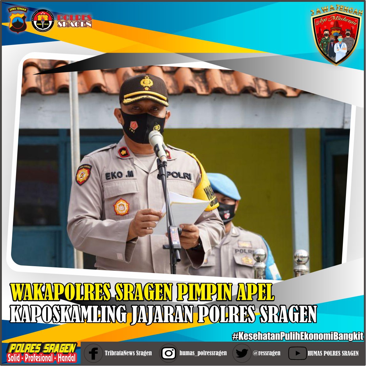 sumberlawang86's tweet photo. Wakapolres Sragen Kompol Eko Mardiyanto, S.H. pimpin Apel Kaposkamling Jajaran Polres Sragen yang tergabung dari perwakilan Kaposkamling, Karang Taruna dan Ketua RT Sekabupaten Sragen bertempat di halaman SMK Kristen Sragen, Selasa (20/10). https://t.co/VB2NY5vufj