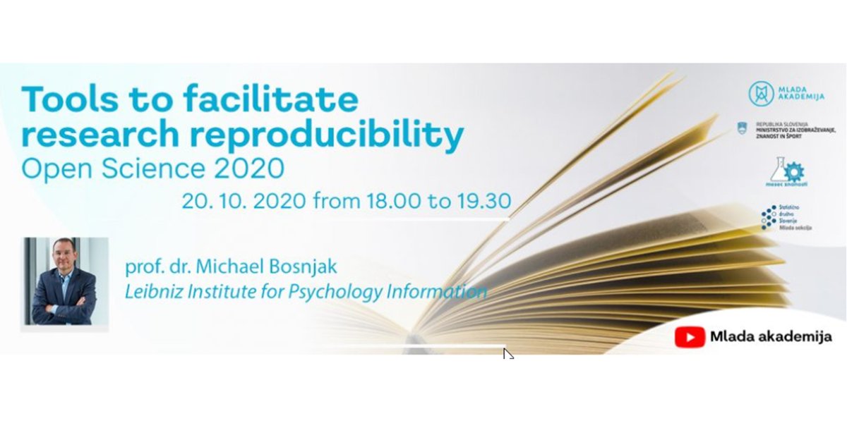 ZPID's tweet image. #OAWeek2020 @MladaAkademija: Tonight, 6 pm @prof_bosnjak will talk about &quot;Tools to facilitate research reproducibilty&quot;. No registration needed. ➡️Livestream: youtu.be/3lo4g5rM8tg #openscience