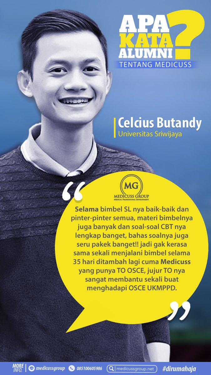 APA KATA ALUMNI Tentang Medicuss?? 
Terimakasih kak <a href="/Celciusbutandy/">Celcius Butandy</a>  sudah memilih Medicuss sebagai tempat bimbingan untuk UKMPPD. 😊🙏
#solusikumedicuss #UKMPPD #Kedokteran #medicussgroup