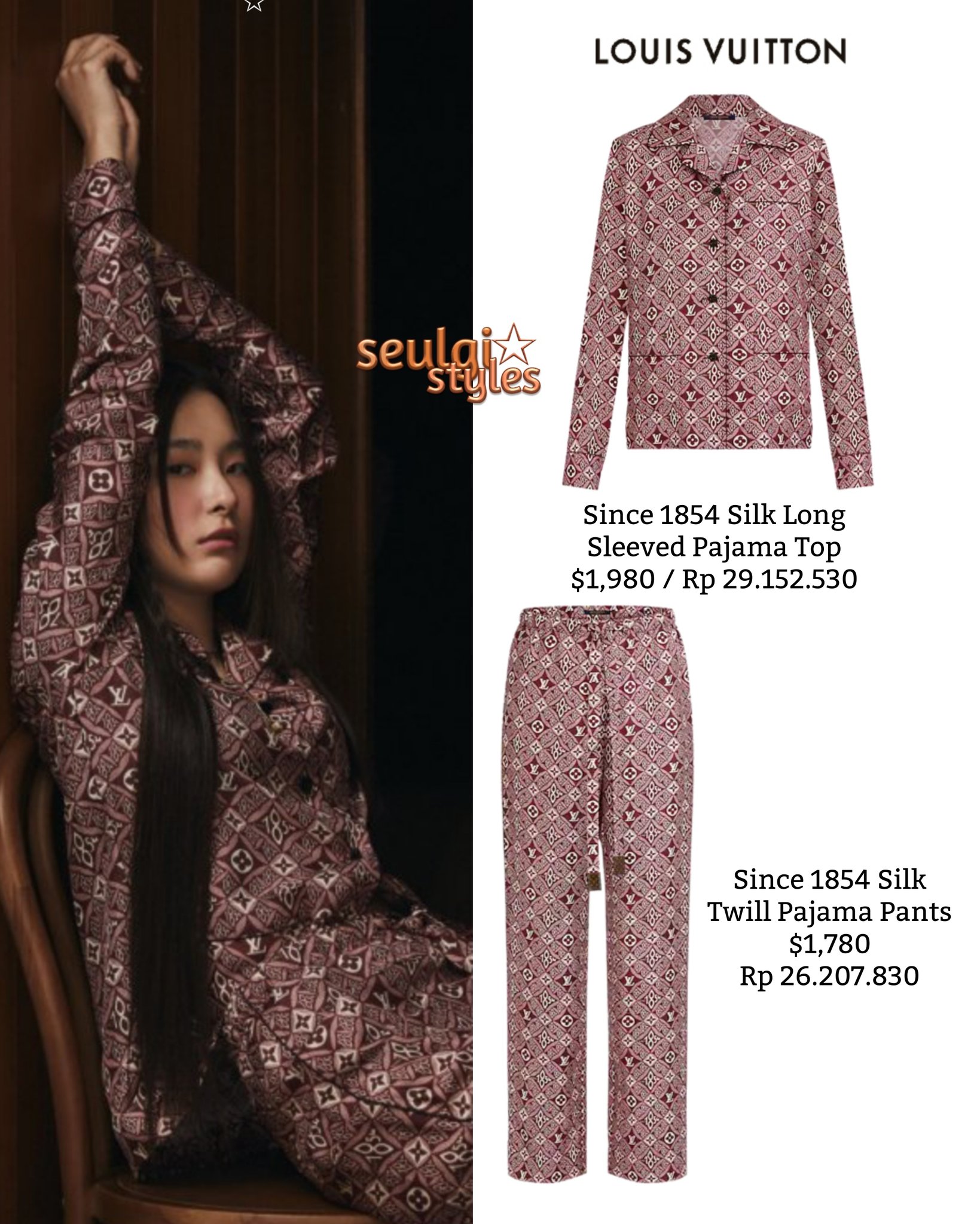 Louis Vuitton Since 1854 Silk Long-Sleeved Pajamas Top worn by