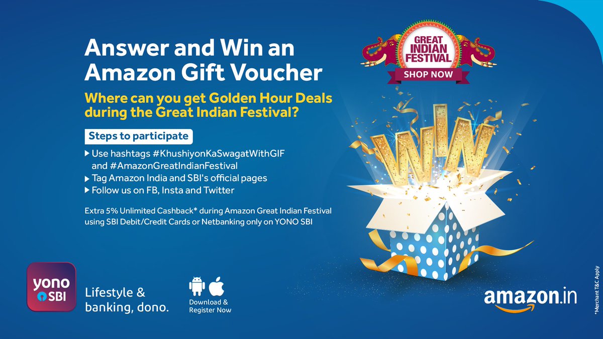#ContestAlert – Your wait for the next question ends here!
Participate in #KhushiyonKaSwagatWithGIF #contest &amp; stand a chance to win an #AmazonGiftVoucher.
 
T&amp;C: bit.ly/3lPNz8q
#GreatIndianFestival #AmazonGreatIndianFestival #DoorToHappiness #NowHappinessHasNoBounds