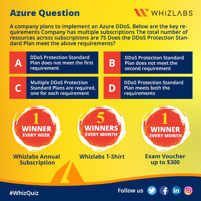 Whizlabs's tweet photo. #questionoftheday #week2day2
Here's the Azure Quiz this week!
Participate & #win Whizlabs Annual Subscription and Azure Exam Voucher!
Get more details about the contest: https://t.co/Em8zS9Do3q
#Azure #quiz #WhizQuiz https://t.co/TyjfiGLGwY